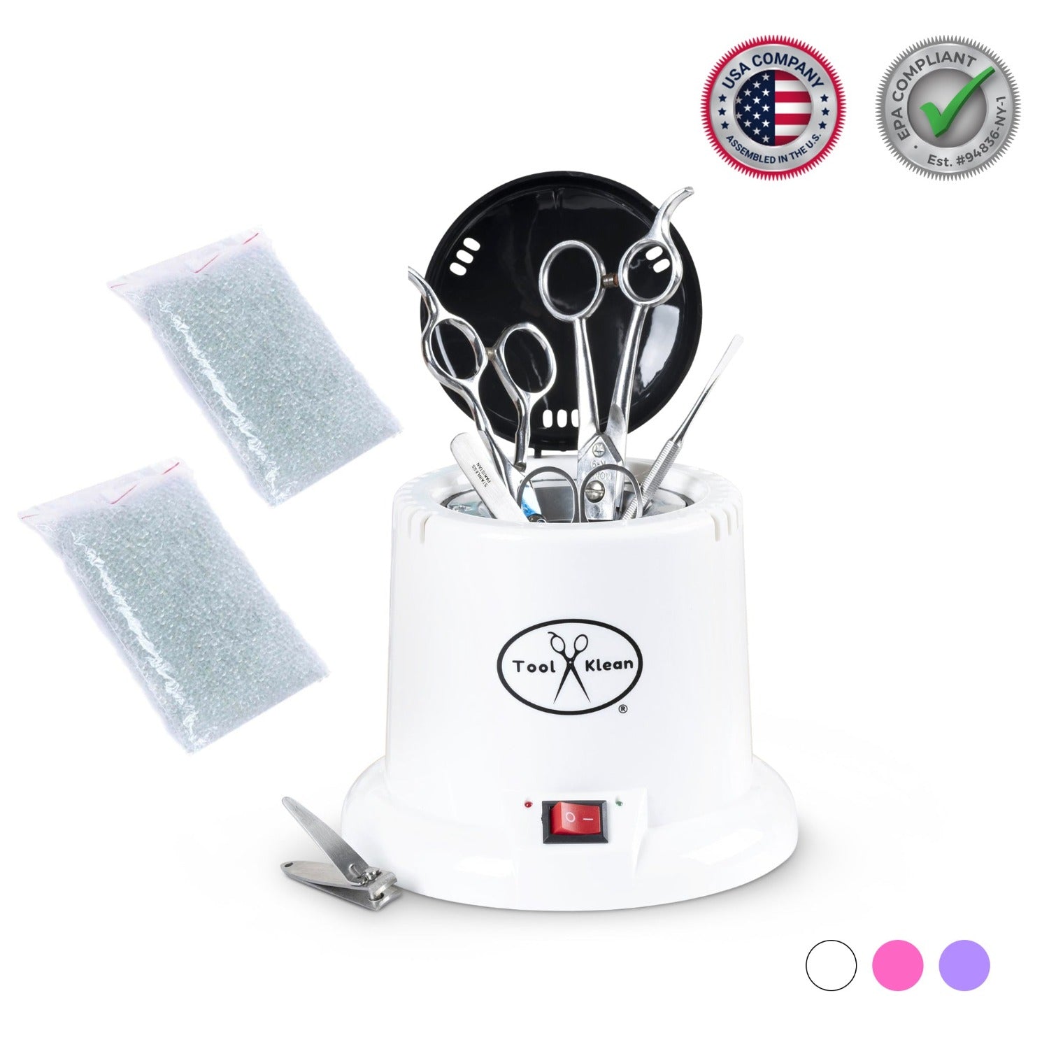 Salon Tool Sanitizer - Glass Bead Hot Cup Sanitizer in White, Pink, or Purple (Includes 2 Bags of Beads, an $11.98 value) - Tool Klean