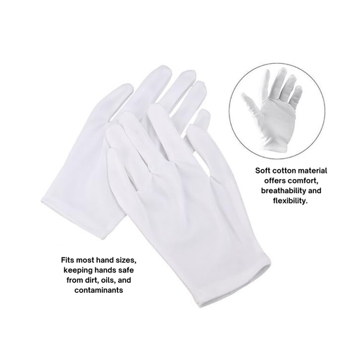 White Cotton Safety Gloves - Pack of 12 Pairs