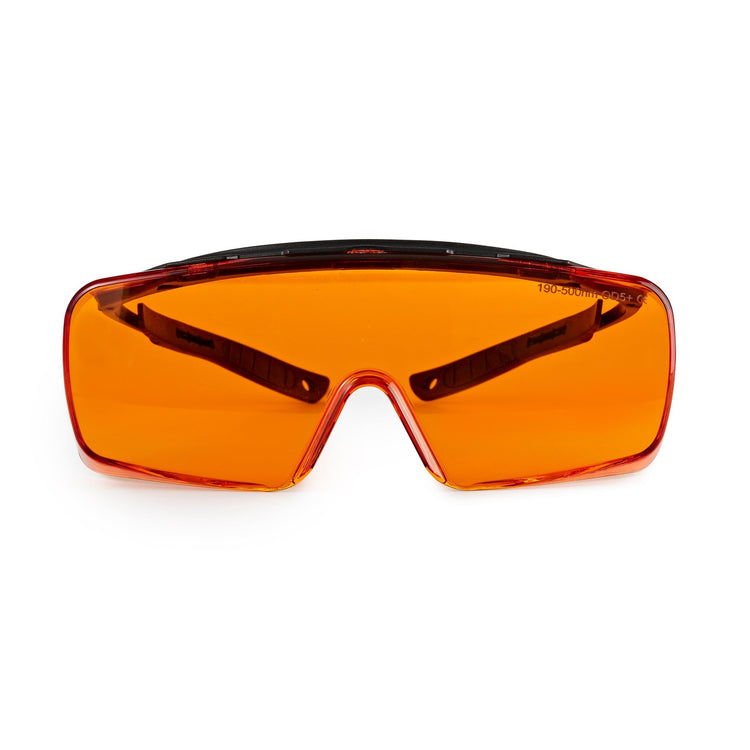 Large UV Light Safety Glasses (front view) – Yellow UVC Protective Goggles - EN166 ANSI Z87.1, CE – UV 400 - Tool Klean