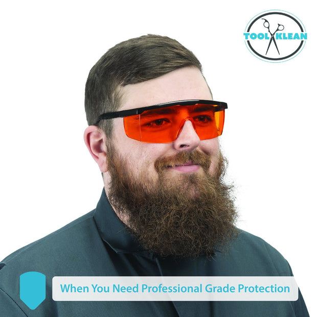 Man wearing UV light safety glasses